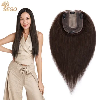 SEK 10x12cm kadın peruk Toppers İpek Taban Doğal Kafa Derisi Üst Peruk Postiş Düz 4 Klipler saç parçası Kahverengi Sarışın