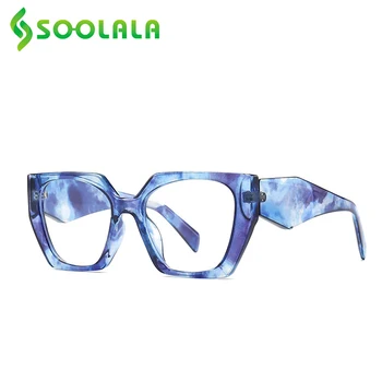 SOOLALA Kare Anti mavi ışık okuma gözlüğü Kadınlar Geniş Arms Okuyucu Büyüteç Hipermetrop Presbiyopik Gözlük + 0.5 0.75 4.0
