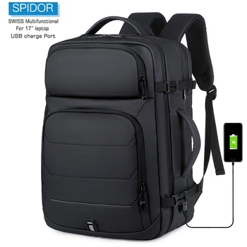 SPİDOR 40L Büyük Kapasiteli Genişletilebilir Sırt Çantaları USB Şarj 17 İnç Dizüstü Su Geçirmez Çok Fonksiyonlu İş Seyahat Çantası