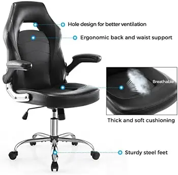 Sandalye, Yarış Tarzı Gümrüklü Deri oyuncu sandalyesi, Ergonomik ofis koltuğu Bilgisayar Masası Yönetici Koltuğu Ayarlanabilir Yükseklik ile &