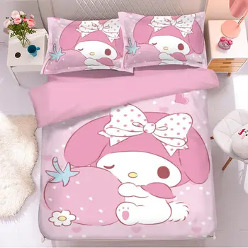 Sanrio Kawaii Benim Melodi Yatak Dört parçalı Prenses Tarzı Tek Parça Çift yatak çarşafı Nevresim Yurdu Yatak Ev Tekstili