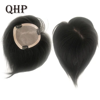 Saç Toppers Kadınlar İçin Makine Yapımı Remy Peruk Peruk Düz Dantel + PU Taban saç tokası %100 % İnsan Postiş Doğal Yedek