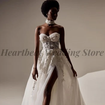 Sevgiliye Klasik düğün elbisesi 2023 Yan Bölünmüş A-Line Kolsuz Backless Mahkemesi Tren Sequins Gelinler için gelinlikler