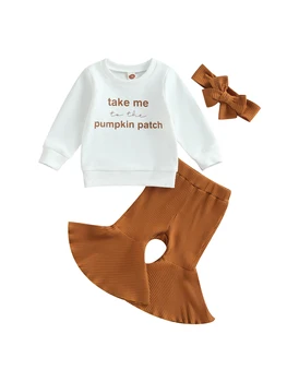 Sevimli Bebek Kız Noel Giysileri Set Uzun Kollu Mektup Baskı Kazak Üst ve Örgü Flare Pantolon ile featuring Çan