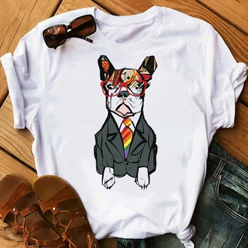 Sevimli Fransız Bulldog Grafik Baskı T Shirt Kadın Harajuku Ullzang Moda T-shirt 90s Grafik Komik Gömlek Yaz Üst Tee Kadın