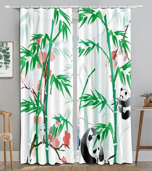 Sevimli Panda Bambu Orman Pencere Perdeleri Oturma Odası Yatak Odası Mutfak için pencere dekorasyonları Ev Dekor Cortinas