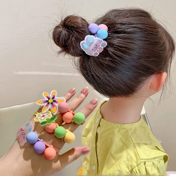 Sevimli Tavşan Çiçek Kolye Saç Bağları Kız Kaymaz Elastik Şeker Renk Topu lastik toka Saç Halat Çocuk saç aksesuarları