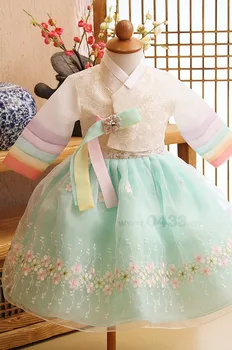 Sevimli Yeni Çiçek Kız Elbise Düğün Parti Elbise Kore Geleneksel Hanbok Elbise Çocuk Tutu Elbise Cadılar Bayramı Unisex Hediye