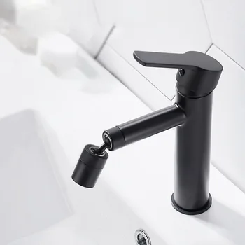 Siyah paslanmaz çelik lavabo musluğu, banyo evrensel dönen fıskiye, el lavabo, gargara, soğuk ve sıcak musluk