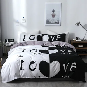 Siyah ve Beyaz Çift Nevresim Takımları Yatak Örtüsü üzerinde çarşaf Yastık Kılıfı Yumuşak Rahat Baskı 3 parçalı Set