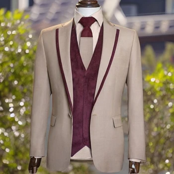 Slim Fit Düğün Takımları Erkekler için Resmi Balo Damat Smokin Çentik Yaka Moda Blazer Seti 3 Parça (Ceket + Pantolon + Yelek ) 2023