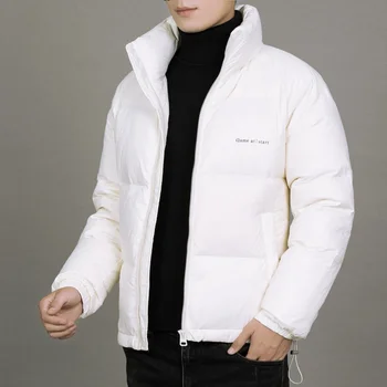 Sonbahar Kış Yeni erkek Standı Yaka hafif şişme mont Kore Moda Boy Sıcak Kalın Ceket Beyaz Turuncu Yeşil Siyah
