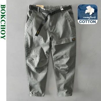 Sonbahar ve Kış Yeni Erkek Pamuk Düz Renk Gevşek Rahat Safari Tarzı Pantolon Cep Ordu Yeşil İş Giysisi GML04-Z331
