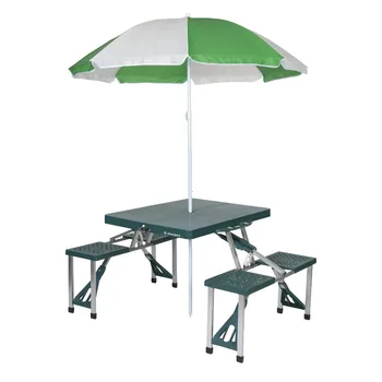 Stansport Piknik Masası ve Şemsiye Kombinasyonu-Yeşil-Ağır Hizmet Tipi Plastik-Kare