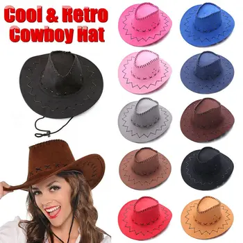 Süet kovboy şapkası Batı Tarzı fötr şapkalar Vintage Geniş Ağız Caz Şapka süslü elbise Aksesuarları
