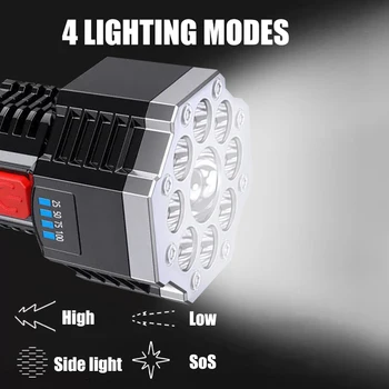 Süper parlak LED el feneri Güçlü USB Şarj Edilebilir Meşale El Taşınabilir açık hava aydınlatması Dahili Pil COB 9 LED EL feneri