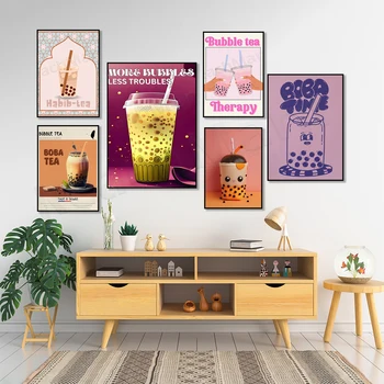 Süt çay poster, Tayvanlı gıda, matcha süt çay, Kore boba süt çay, Asya kabarcık çay baskı, süt çay sevgilisi poster