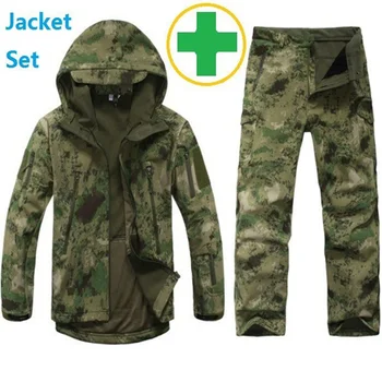TAD Taktik Yumuşak Kabuk avcı ceketi Setleri Erkekler Köpekbalığı Cilt Ordu Askeri Kamuflaj Ceket Su Geçirmez Yürüyüş Balıkçılık Ceketler + Pantolon