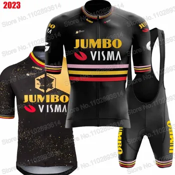 Takım Jumbo Vısma Trilogy 2023 Bisiklet Jersey Seti Kısa Kollu Giyim Yol Bisikleti Gömlek Takım Elbise Bisiklet Önlüğü Şort MTB Giyim Maillot