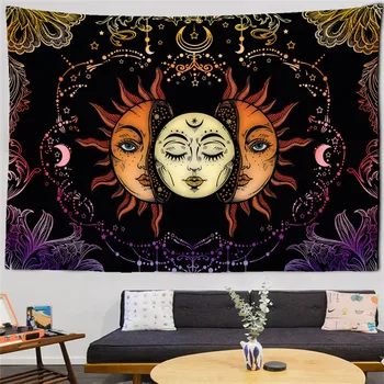 Tarot Kartı Güneş Ay Goblen Duvar Asılı Bez Astroloji Kehanet Yatak Örtüsü Hippi Renkli Sanat Odası Ev Dekor