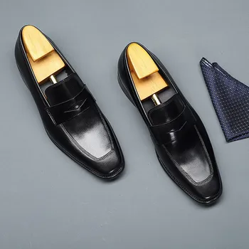 Tasarımcı Moda Erkek Loafer'lar Hakiki Deri El Yapımı Siyah Kahverengi Rahat İş Elbise Ayakkabı Parti Düğün erkek Ayakkabı