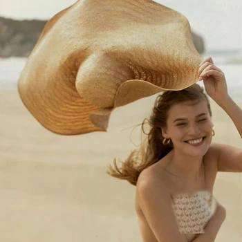 Tasarımcı Rafya Büyük Boy Şapka Kadınlar için UV Koruma Şapkaları Plaj Bayanlar Lager Ağız 25CM Büyük güneş şapkası Düğün Şapka Toptan
