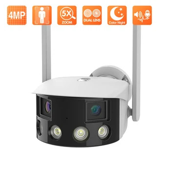 Techage 4MP Çift Lens Wifi IP Kamera 180° Ultra Geniş Görüş Açısı Açık Kameralar AI İnsan Algılama Renk Gece Görüş Gözetim
