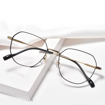 Titanyum Opticas Retro Gözlük Reçete Erkek Kadın Gözlük Okuma Miyopi Óculos Gözlük Poligon Çerçeve Yüksek Derece