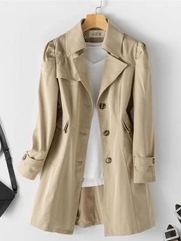 Trençkot Kadınlar için 2023 İlkbahar Sonbahar Yeni Moda Rahat Rüzgarlık Mizaç Slim Fit Orta Uzunlukta Katı Ceket Streetwear