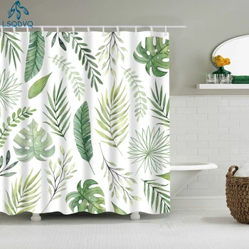 Tropikal Yeşil Bitki Yaprak Palmiye Kaktüs Duş Perdeleri Banyo Perdesi Kumaş Su Geçirmez Polyester Banyo Perdesi Kanca ile