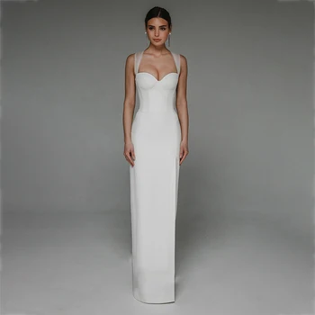 UETEEY Beyaz düğün elbisesi Zarif Sevgiliye Criss-Cross Kolsuz Custom Made Yüksek Yan Yarık 2022 Trompet Gelin Törenlerinde