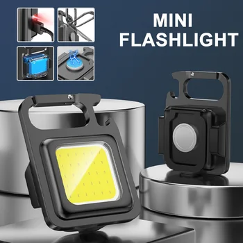 USB şarj edilebilir el feneri Mini Taşınabilir Cep COB çalışma lambası LED Anahtarlıklar Açık Acil Kamp Tirbuşon Balıkçılık
