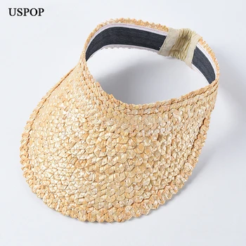 USPOP kadın güneş şapkaları olmadan üst doğal buğday hasır şapkalar el yapımı ayarlanabilir geniş ağız plaj şapkası kap