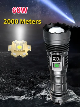 Ultra Güçlü Taşınabilir LED el feneri Uzun Menzilli Torch Lambası Zoom Acil Güç besleme aküsü Seviye Göstergesi Açık Havada Kamp