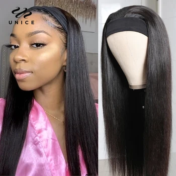 Unice Saç Düz Kafa Bandı peruk insan saçı Peruk Afrika Amerikan Kadınlar için Uygun Fiyatlı Tutkalsız Kafa Bandı Peruk Acemi Dostu