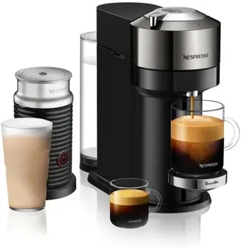 Vertuo Next ve Espresso Makinesi, Aeroccino Süt Köpürtücülü Saf Krom, 1,1 litre, Siyah