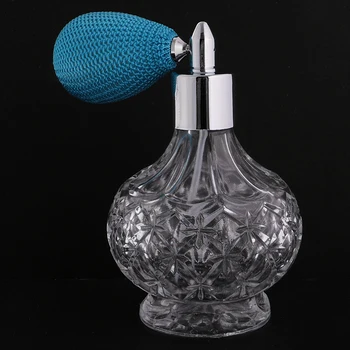 Vintage kristal boş parfüm şişesi kısa sprey Atomizer cam 100ml mavi