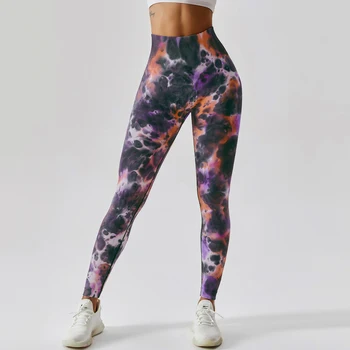 WISYOA Dikişsiz Tayt Spor Kadın Pantolon Yüksek Bel Kravat Boya Tayt Spor Push Up Koşu Spor Tayt Yoga Giyim