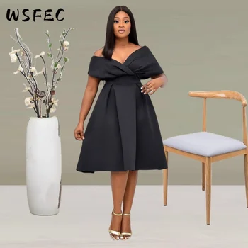 WSFEC 2023 Yeni Moda Afrika Günlük elbiseler Kadınlar için İlkbahar Yaz Kısa Kollu V Boyun Zarif Parti Akşam Elbise Kıyafetler