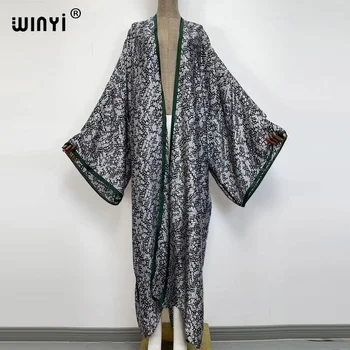 WİNYİ tatil Büyük Boy Plaj Kimono Sashes İle Bohemian Vintage İnce Seksi Uzun Hırka Kadın Kollu sukienka Saçak Cover-Up