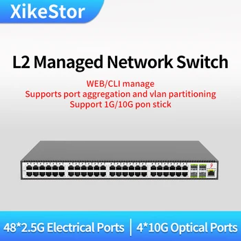 XikeStor 2.5 g 48 Elektrik Bağlantı Noktaları ve 10g 4 Optik Bağlantı Noktaları L2 Yönetilen Ağ Anahtarı WEB / CLI Yönetmek İnternet Hub Ethernet Anahtarı