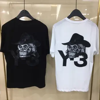 Y-3 Yohji Yamamoto Y3 Erkek kısa kollu tişört 2023 Yeni Kafatası Baskı Moda Rahat Pamuk Yuvarlak Boyun Tee Üst Erkekler Ve Kadınlar İçin kadın