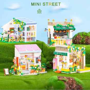 Yaratıcı Güneş Çiçek Ev Yapı Taşları Stüdyo Gıda Dükkanı Mimari Tatlı Mağaza Mikro Şehir Sokak Görünümü Tuğla Oyuncak Hediye