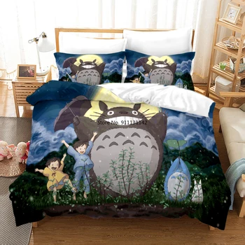 Yaratıcı Çocuk Yatak Odası Dekorasyon Yatak Seti 3D Karikatür Totoro Aşağı Nevresim Yastık Kılıfı Ev Tekstili