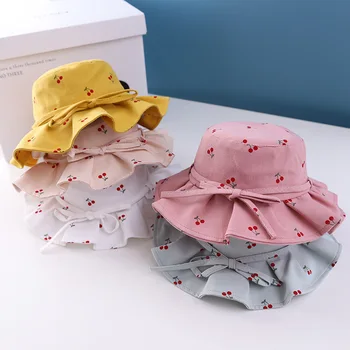 Yaz Bebek güneş şapkası Kız Çocuklar İçin Katı Karikatür Meyve Baskılı Kap Pamuk Büyük Ağız Kova Şapka İlmek Prenses bebek Kapaklar 2-6Y