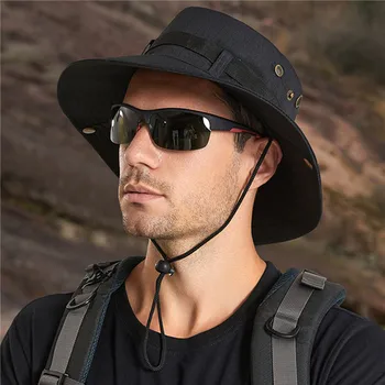 Yaz Erkek İpli Kova Şapka Katlanabilir Panama Şapka UV Koruma Şantiye Şapka güneş şapkası balıkçı şapkası Siperliği Açık Güneş Şapka