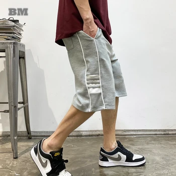 Yaz Kore Streetwear Moda Düz Rahat Spor Şort Erkekler Hip Hop Basketbol Sweatpants Harajuku Çizgili Koşu Pantolon