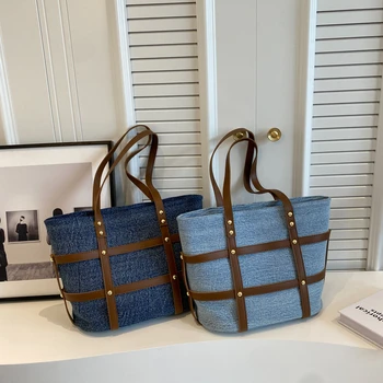 Yaz kadın Denim omuzdan askili çanta Tasarım Büyük Kapasiteli Tüm Maç alışveriş çantası Çantası Rahat seyahat el çantası Kadın Koltukaltı Çanta