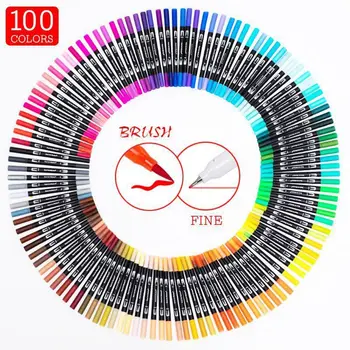 Yeni 100 Renkler Renkli işaretleme kalemleri Çift uçlu Vurgulayıcı Çocuk Sanat Seti Öğrenci DIY Scrapbooking Planlayıcısı Takvim Dergileri