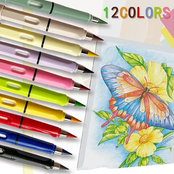 Yeni 12 Renkler Sanat Boyama Kalemler Sınırsız Yazma Ebedi Kalem Silinebilir Renkli Kalem Hiçbir Mürekkep Kalem Çocuklar Kawaii Kırtasiye